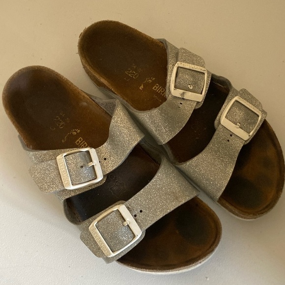 Birkenstock  Soft Footbed silver white Metallic Leather Sandals 34/ 4 - Picture 1 of 5